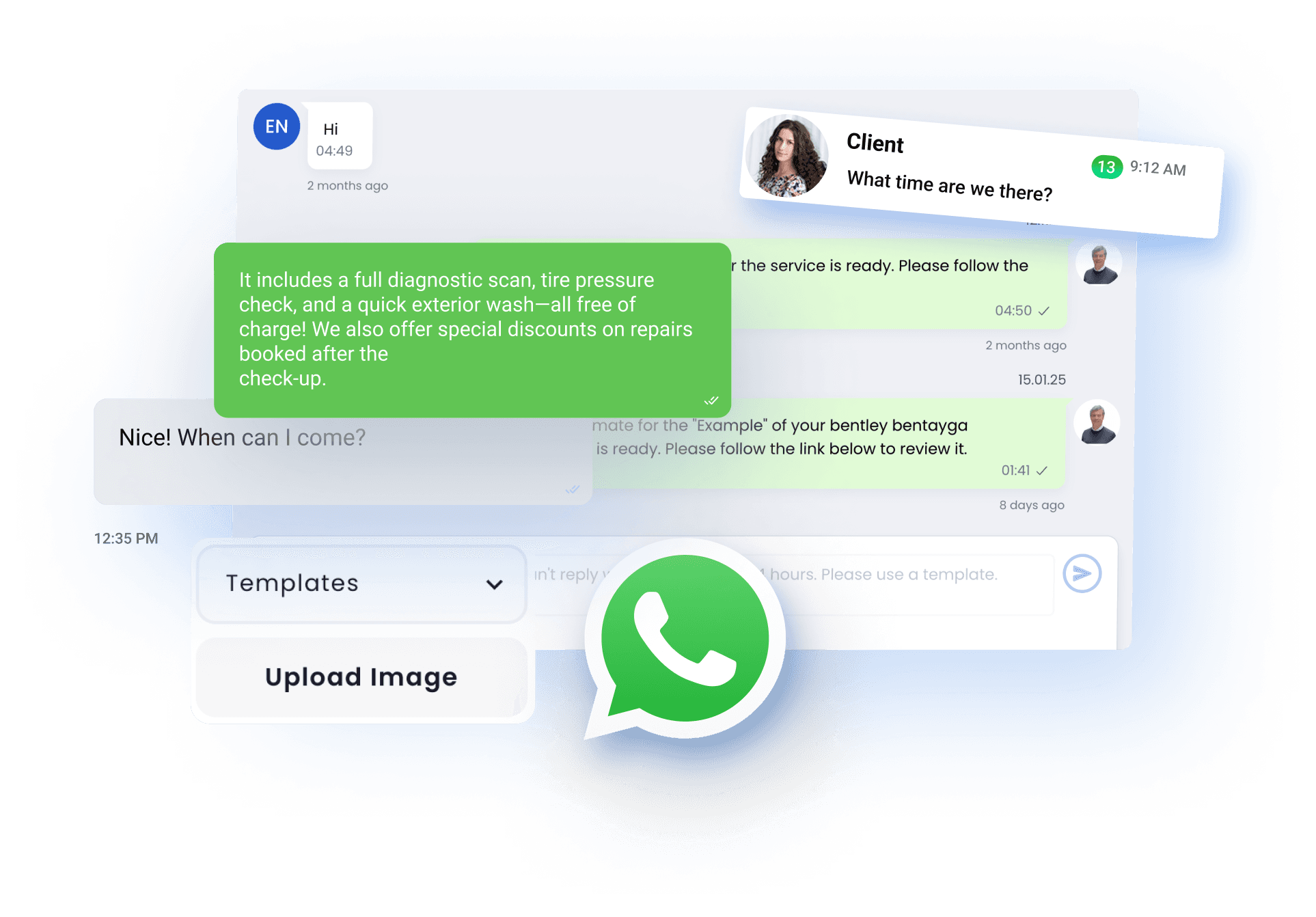 Interface de gestion d’atelier Carsu expliquant la messagerie client.