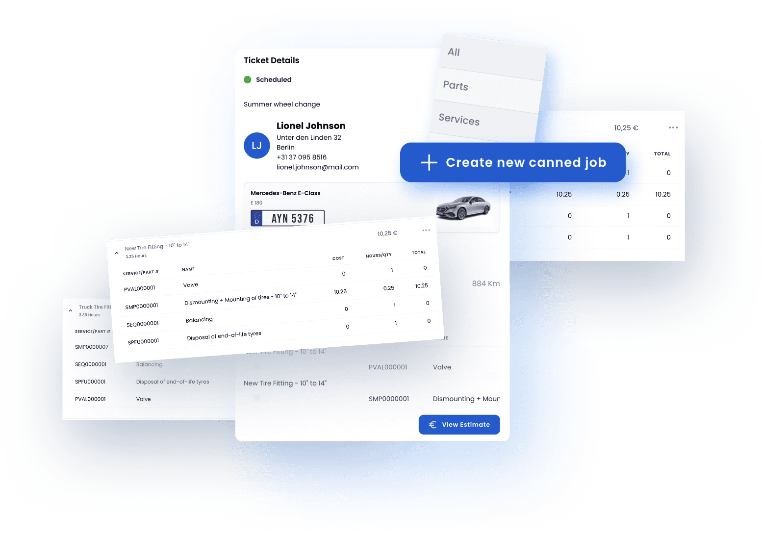 Interface de devis et de modèles de travaux Carsu pour des devis de réparation automobile rapides et précis.