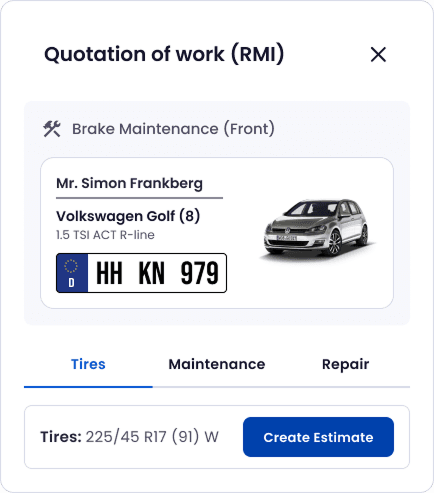 Carsu Today dashboard: workshop appointment columns with number plates and a monthly volume chart