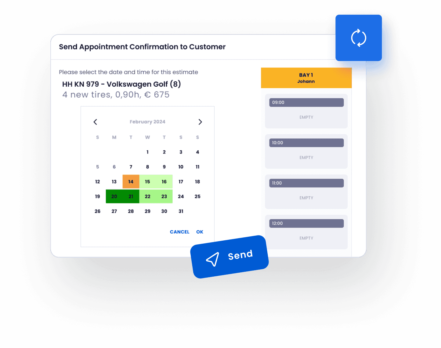 Interface de réservation en ligne Carsu pour les rendez-vous et les clients d’atelier moto.
