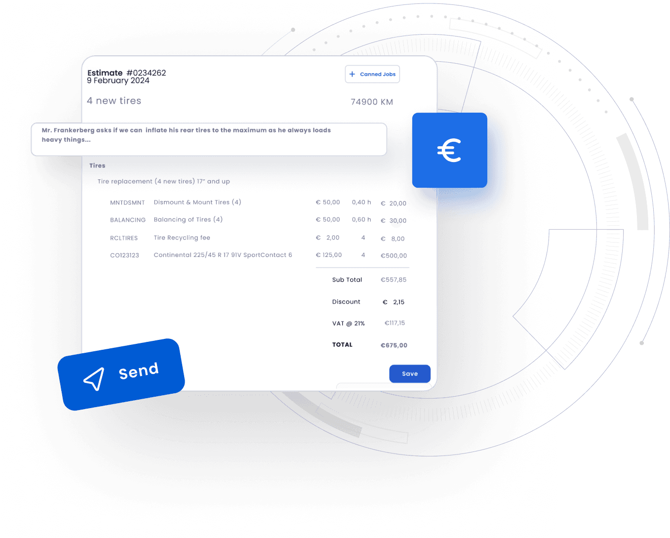 Interface de aprovação online que permite aos clientes aprovar orçamentos de reparação em formato digital.
