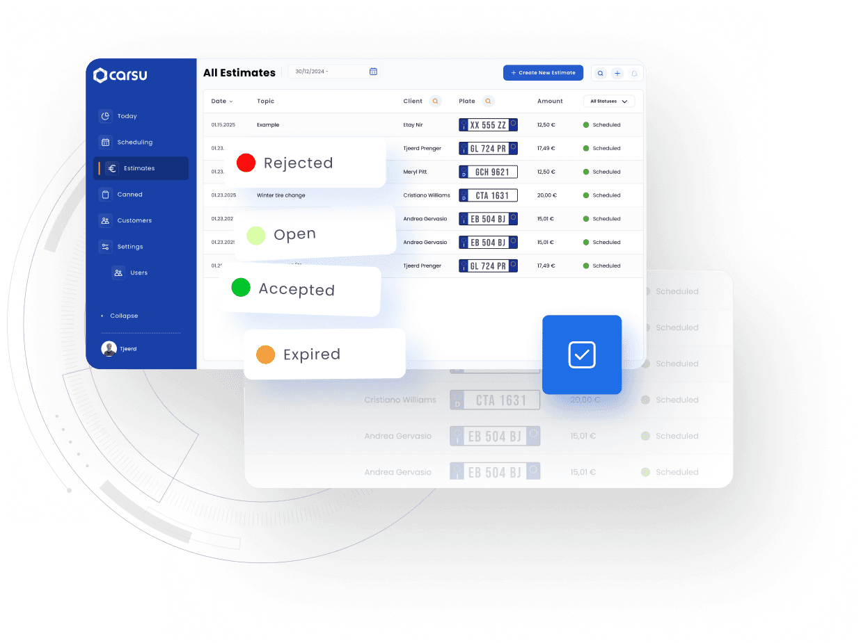 Imagen de la interfaz de Carsu para gestión y registro de presupuestos en el taller.