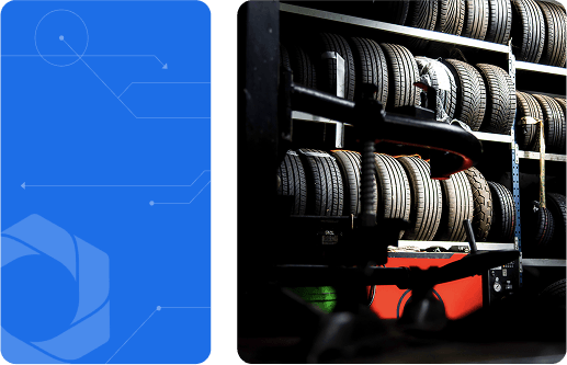 Tyres stored in a workshop rack, representing organized resource planning and operational readiness